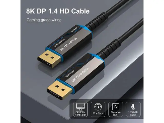 Alt view image 4 of 7 - 8K Long DP Fiber Optic Cable 16FT/5, Displayport 1.4 Cable, 32.4Gbps Ultra High Speed, 8K@60Hz, 4K@144Hz, Support HBR3, DSC 1.2, HDR10, Compatible with Graphics Card, Projector, Monitor