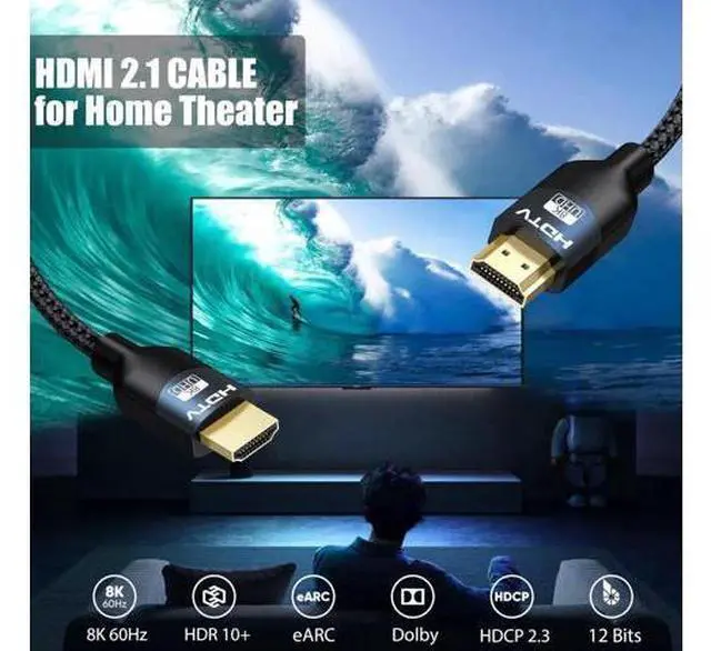 Alt view image 4 of 7 - 8K HDMI 2.1 Cable 10 FT, 2-Pack, 48Gbps Ultra High Speed HDMI Braided Cord 10 Feet, 8K@60Hz, 4K@120Hz, HDCP 2.2&2.3, 3D, eARC, HDR10+ for Soundbar, TV, Monitor, PC, Laptop, PS5, Xbox