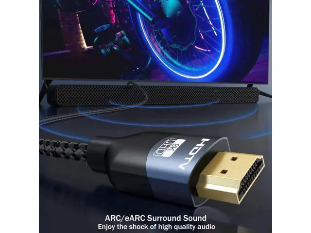 Alt view image 5 of 7 - 8K HDMI 2.1 Cable 10 FT, 2-Pack, 48Gbps Ultra High Speed HDMI Braided Cord 10 Feet, 8K@60Hz, 4K@120Hz, HDCP 2.2&2.3, 3D, eARC, HDR10+ for Soundbar, TV, Monitor, PC, Laptop, PS5, Xbox