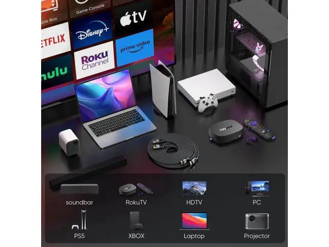 Alt view image 6 of 7 - 8K HDMI 2.1 Cable 10 FT, 2-Pack, 48Gbps Ultra High Speed HDMI Braided Cord 10 Feet, 8K@60Hz, 4K@120Hz, HDCP 2.2&2.3, 3D, eARC, HDR10+ for Soundbar, TV, Monitor, PC, Laptop, PS5, Xbox