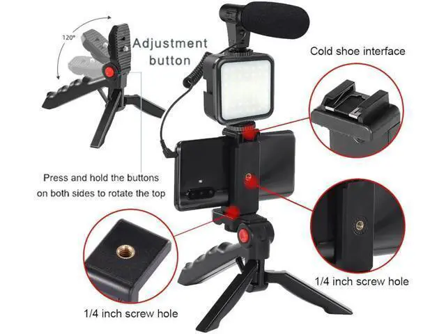 Alt view image 4 of 7 - Professional Smartphone Vlog Shooting Kits with Microphone LED Light Camera Tripod Holder for Live Photography YouTube Recording