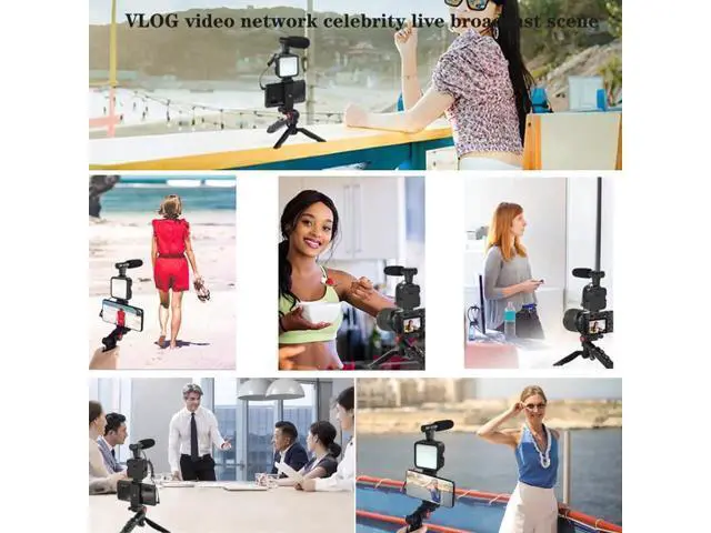 Alt view image 2 of 7 - Professional Smartphone Vlog Shooting Kits with Microphone LED Light Camera Tripod Holder for Live Photography YouTube Recording
