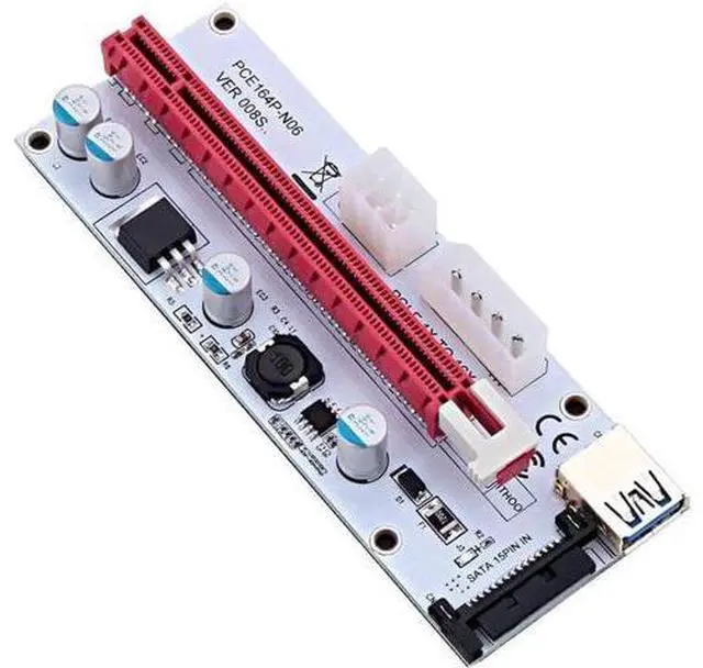 Alt view image 4 of 6 - 6PCS 008S 3 In 1 PCIe PCI-E PCI Express Riser Card 1x To 16x USB 3.0 Data Cable For Bitcoin Mining BTC Graphics Card