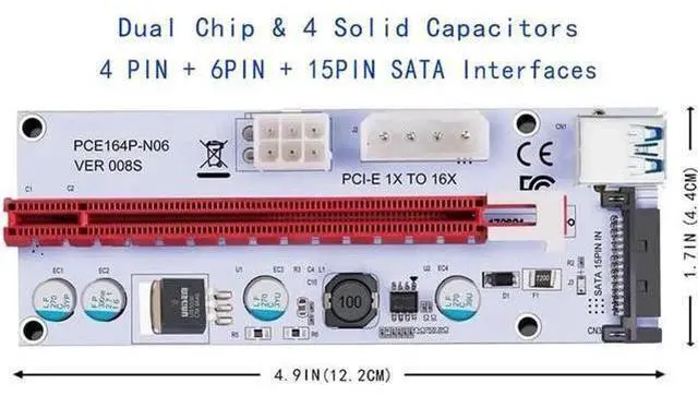 Alt view image 5 of 6 - 6PCS 008S 3 In 1 PCIe PCI-E PCI Express Riser Card 1x To 16x USB 3.0 Data Cable For Bitcoin Mining BTC Graphics Card