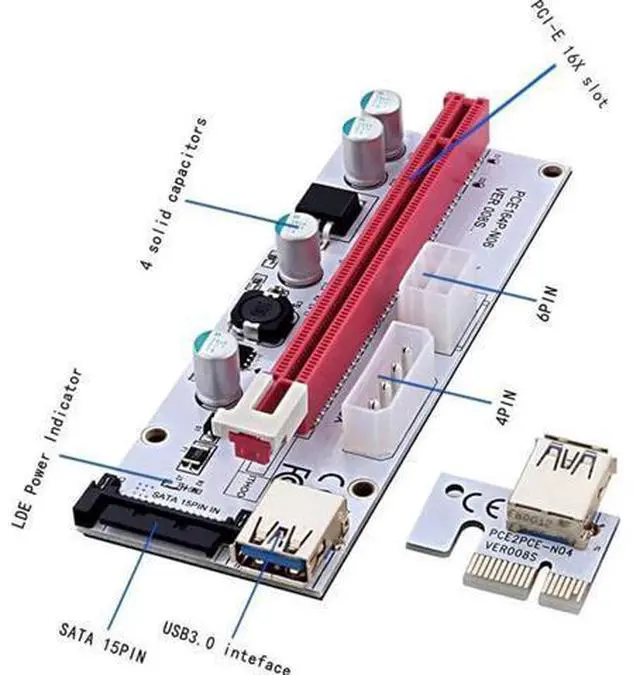 Alt view image 6 of 6 - 6PCS 008S 3 In 1 PCIe PCI-E PCI Express Riser Card 1x To 16x USB 3.0 Data Cable For Bitcoin Mining BTC Graphics Card