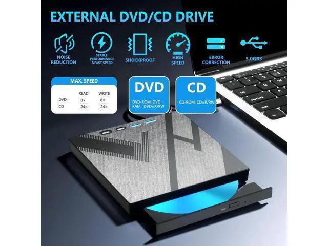 Alt view image 6 of 6 - 7 in 1 External CD DVD Drive, External CD/DVD Drive for Laptop with SD/TF Port, CD Burner DVD Player DVD Burner USB 3.0/Type C, CD ROM External Drive CD Drive for PC Laptop Windows Linux MacOS