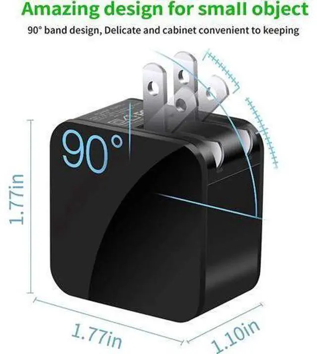 Alt view image 4 of 14 - Wall Charger Digital Travel Charger 2.4A Dual USB Port Charge Power Adapter with LED Display,IC Smart Explosion Protection and Foldable Plug,for iPhone,Android,Power Bank and More (Black)