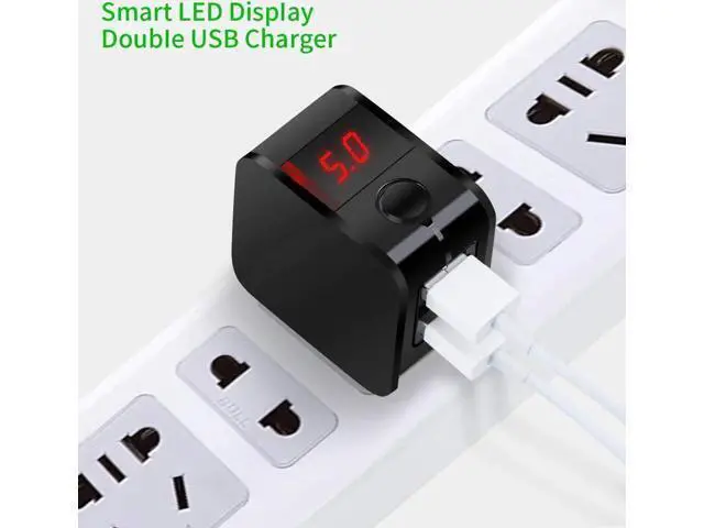 Alt view image 5 of 14 - Wall Charger Digital Travel Charger 2.4A Dual USB Port Charge Power Adapter with LED Display,IC Smart Explosion Protection and Foldable Plug,for iPhone,Android,Power Bank and More (Black)