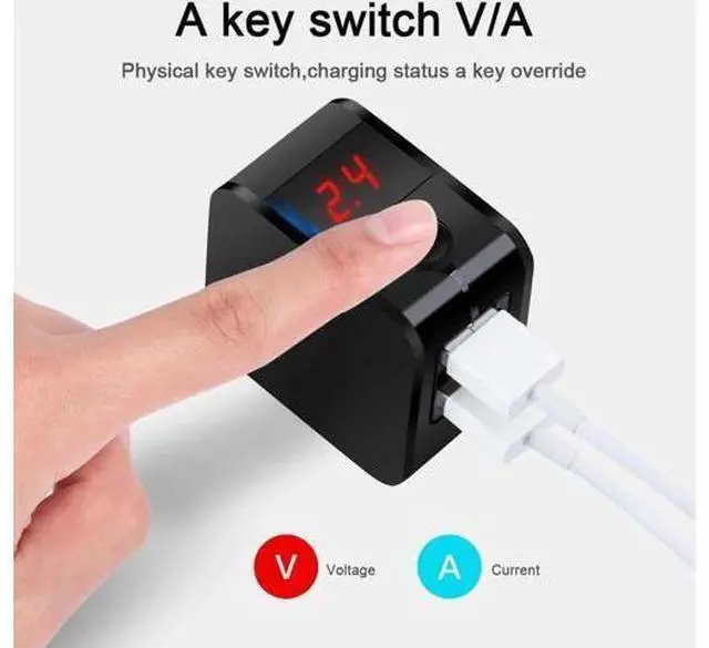 Alt view image 7 of 14 - Wall Charger Digital Travel Charger 2.4A Dual USB Port Charge Power Adapter with LED Display,IC Smart Explosion Protection and Foldable Plug,for iPhone,Android,Power Bank and More (Black)