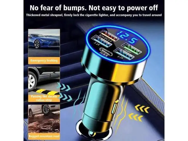 Alt view image 3 of 7 - Car Charger LED Cigarette Lighter Socket 4Port USB Super Fast Charging +Type-C