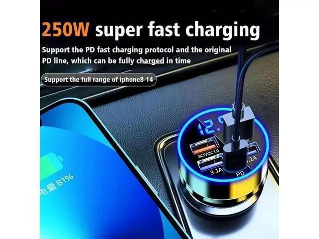 Alt view image 6 of 7 - Car Charger LED Cigarette Lighter Socket 4Port USB Super Fast Charging +Type-C