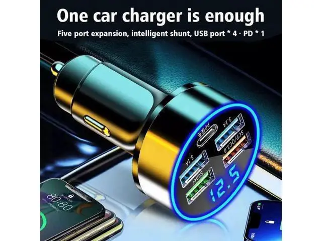 Alt view image 7 of 7 - Car Charger LED Cigarette Lighter Socket 4Port USB Super Fast Charging +Type-C