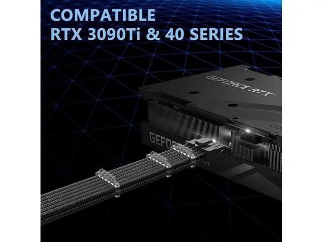 Alt view image 4 of 6 - RTX 3090TI 4090 16Pin(12+4) to 3x8Pin PCI-E 5.0 Sleeved Extension Cable,12Pin to 3x8Pin Compatible 3090ti and RTX4090 4080 Series,13inch with Cable Combs(16AW Black)