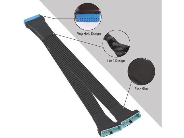 Alt view image 6 of 6 - Aomoproing USB 3.0 Header Extension Cable 1Ft 19/20 Pin 1 to 2 Y Splitter Internal Extension Adapter DIY(30cm 11.8 inch)