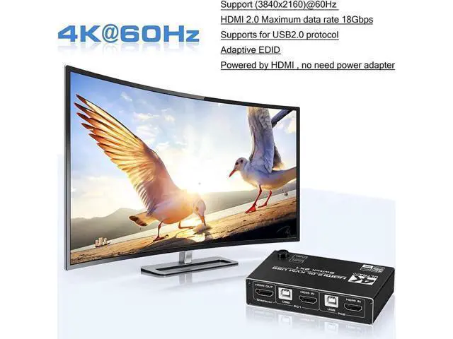 Alt view image 7 of 7 - HDMI KVM Switch, 4K@60Hz USB Switch 2x1 HDMI2.0 Ports + 3X USB KVM Ports, Share 2 Computers to one Monitor, Support Wireless Keyboard and Mouse, USB Disk, Printer, USB Camera