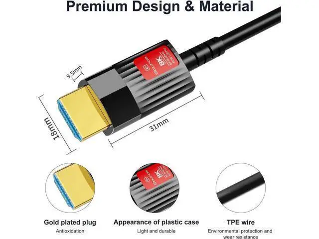 Alt view image 3 of 7 - 8K HDMI 2.1 Fiber Optic Cable 8K 60Hz 4K 120Hz Ultra High Speed 48Gbps HDR eARC HDCP Optical Fiber HDMI Cables For HDTV Laptop Projector TV Box PS - 10M/33ft