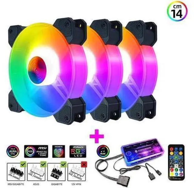 Main image of 14cm ARGB Fan 140mm Case Fan with Music Controller Support AURA SYNC Computer Cooler Cooling RGB Case Fans 14cm