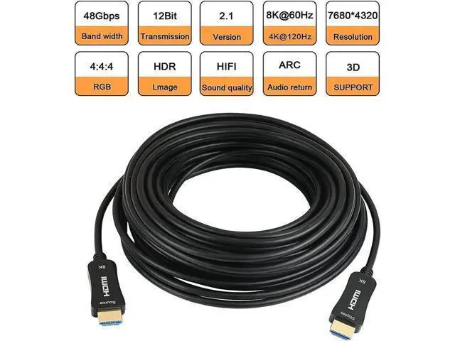 Alt view image 4 of 7 - 8K Fiber Optic HDMI 2.1 Cable 16FT/5M,8K60hz 4K120hz 4K144hz HDCP 2.3 2.2 48Gbps Ultra High Speed Compatible with Apple-TV Dolby Vision Atmos PS5 PS4, Xbox, RTX 3080 3090