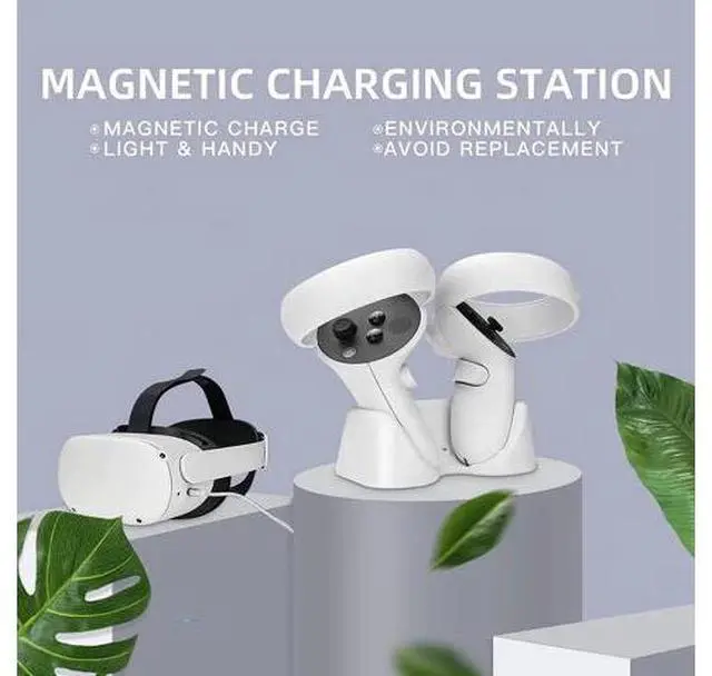 Alt view image 7 of 7 - Charging Dock for Oculus Quest 2, Magnetic Controller & Headest Display Charger, High Speed, Controller Mount Station with 2 Rechergeable Batteries, Battery Cover and USB-C Charger Cable