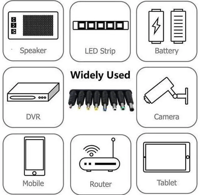 Alt view image 4 of 14 - Laptop DC Power Adapter 8-in-1 Universal DC Plug 5.5mm x 2.1mm Female to Male Adapter Connector with DC 5.5 x2.1mm Black Tuning Fork Cable 22cm/8.67 inch