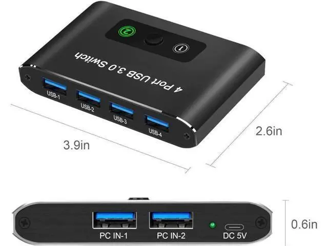 Alt view image 2 of 7 - USB 3.0 Switch 2 in 4 Out, USB Switch Selector 2 Computers Sharing 4 USB Devices KVM Switcher Box for PC, Printer, Scanner, Mouse, Keyboard with 2 USB Cable, Compatible with Mac/Windows/Linux
