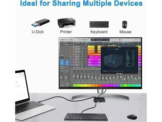 Alt view image 4 of 7 - USB 3.0 Switch 2 in 4 Out, USB Switch Selector 2 Computers Sharing 4 USB Devices KVM Switcher Box for PC, Printer, Scanner, Mouse, Keyboard with 2 USB Cable, Compatible with Mac/Windows/Linux
