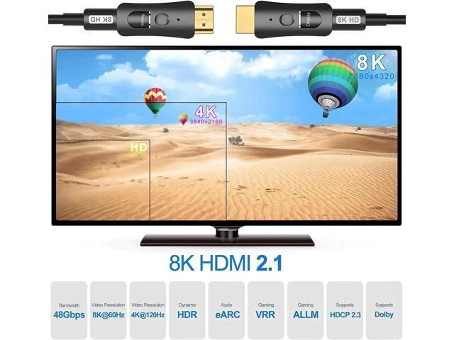 Alt view image 2 of 7 - Long 8K Fiber Optic HDMI 2.1 Cable in Wall 16Feet, Supports 8K@60Hz 4K@120Hz Ultra High Speed 48Gbps Detachable Micro HDMI Dynamic HDR, , Dolby Atmos, Compatible with PS5, Xbox-Black