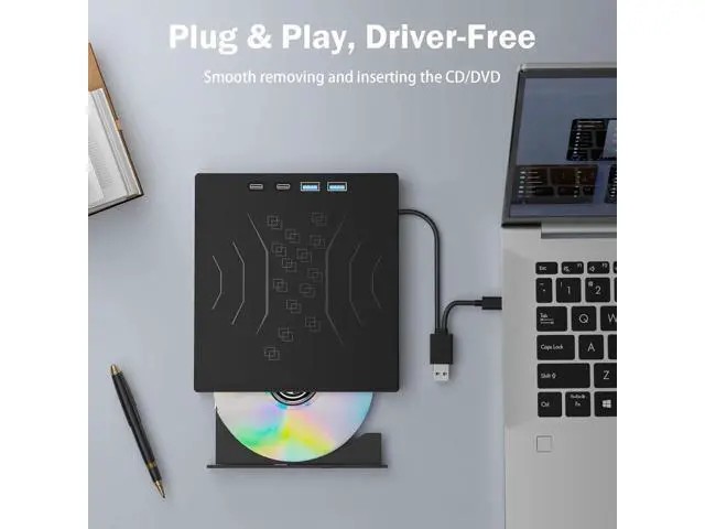 Alt view image 2 of 7 - 7 in 1 External DVD Drive, External CD/DVD Drive for Laptop USB 3.0 & Type-C, Portable CD/DVD +/-RW Disk Drive, CD/DVD Burner CD ROM External Drive for Laptop PC Windows 7/8/10/XP Mac Linux OS