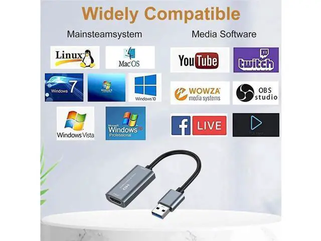 Alt view image 6 of 6 - 4K HDMI Video Capture Card,Video Record Card,Audio Capture Adapter,HDMI to USB Audio Video Recording in 1080P@30Hz, 4K@30Hz for Teaching,Broadcasting,Gaming,Streaming,Video Conference (1 Pack, Silver)