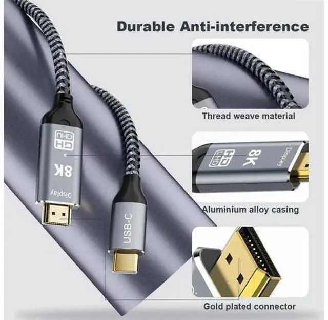 Alt view image 5 of 7 - USB C to HDMI 2.1 Cable 6.6FT, 8K@60Hz 4K@144Hz Thunderbolt 3/4 Compatible with MacBook Pro/Air, iPad Pro, iPhone 15, Supports HDCP 2.3 & HDR10, High Speed 48Gbps for XPS, Galaxy S22, Gaming Monitor