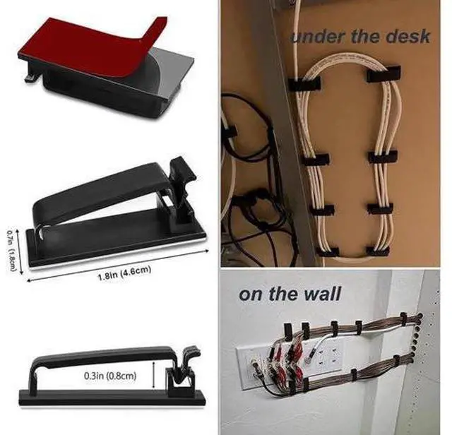 Alt view image 4 of 7 - 50Pcs Self Adhesive Cable Management Clips Cable Organizers Wire Clips Cord Holder for TV PC Ethernet Cable under Desk Home Office Outdoor