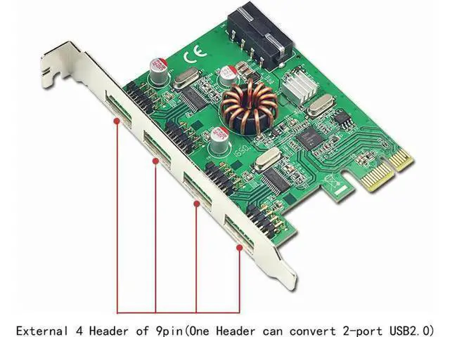 Alt view image 4 of 7 - PCI-E Expansion Card USB 2.0 External 4x 9Pin Header 8-port USB2.0 to PCIe Card Adapter USB HUB