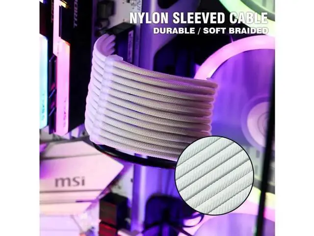 Alt view image 4 of 5 - Customization Mod Sleeved Extension Power Supply Cable Kit GPU PC Braided WHITE