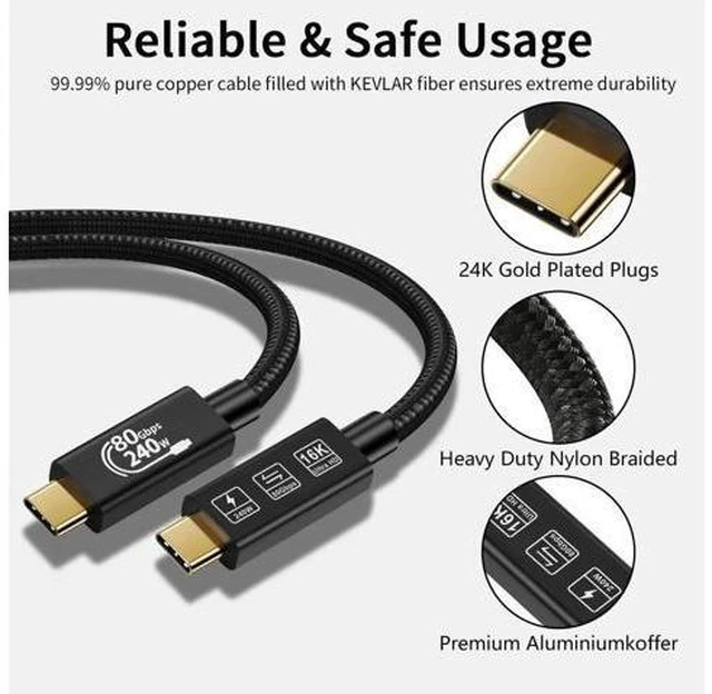 Alt view image 4 of 7 - Aomoproing USB 4 Extension 1.5m Super High Speed 80Gbps Thunderbolt 5 Data Cable 240W Quick Charging 16K Ultra HD Video Connection USB Type-C Cable
