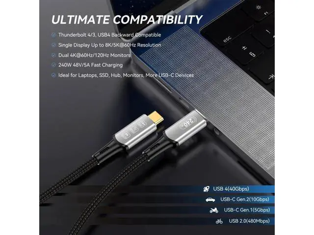 Alt view image 6 of 7 - Aomoproing USB 4 Cable 1.6Ft, 240W USB C Cable for Thunderbolt 4 Cable, 40Gbps 8K HD Display Type -C Cable for iPhone 15Pro/15ProMax, iPad Pro, Type-C Docking Station, Hub (USB4, 1.6ft - 240W)