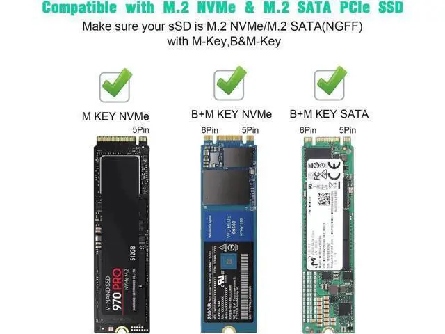 Alt view image 5 of 7 - M.2 NVME SATA SSD Enclosure Adapter Tool-Free, RTL9210B Chips, USB C 3.1 Gen 2 10Gbps NVME, 6Gbps SATA PCIe M-Key(B+M Key) with 2 USB Ports, SD/TF Card Reader