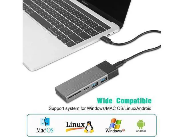 Alt view image 2 of 7 - M.2 NVME SATA SSD Enclosure Adapter Tool-Free, RTL9210B Chips, USB C 3.1 Gen 2 10Gbps NVME, 6Gbps SATA PCIe M-Key(B+M Key) with 2 USB Ports, SD/TF Card Reader
