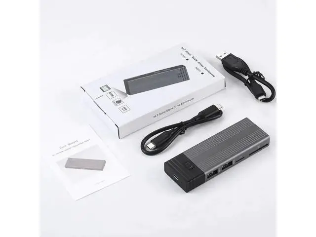 Alt view image 7 of 7 - M.2 NVME SATA SSD Enclosure Adapter Tool-Free, RTL9210B Chips, USB C 3.1 Gen 2 10Gbps NVME, 6Gbps SATA PCIe M-Key(B+M Key) with 2 USB Ports, SD/TF Card Reader