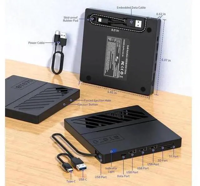 Alt view image 5 of 12 - External CD DVD Drive, 7 in 1 USB 3.0 Type-C DVD Drive, Portable External DVD Burner, External CD/DVD Optical Drive with SD/TF Card Reader & 4 USB A Ports for Linux/Mac OS/Windows 7/8/10/11