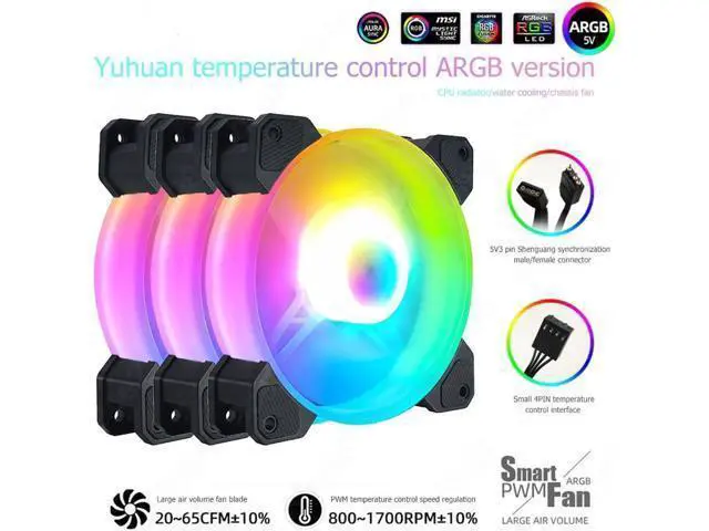 Alt view image 5 of 7 - 12cm 12V 4Pin PWM PC Case Cooler Fan for Computer Chassis 5V 3Pin ARGB Lighting Radiator Cooling Heatsink Fan 120mm