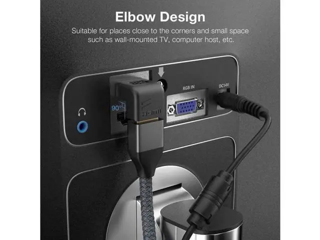 Alt view image 2 of 6 - 8K HDMI Extension Adapter, 2 Pack 90 Degree Right Angle HDMI 2.1 Male to Female Extender Adapter, Support 8K@60Hz, 4K@144Hz, 2K@240Hz, HDR, eARC for Roku, PS4, PS5, HDTV, Xbox