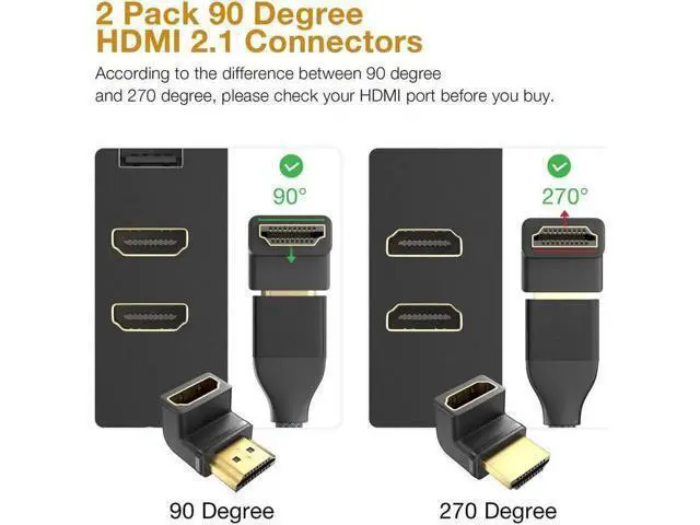 Alt view image 4 of 6 - 8K HDMI Extension Adapter, 2 Pack 90 Degree Right Angle HDMI 2.1 Male to Female Extender Adapter, Support 8K@60Hz, 4K@144Hz, 2K@240Hz, HDR, eARC for Roku, PS4, PS5, HDTV, Xbox
