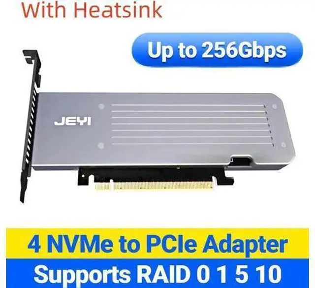 Main image of 4 SSD M.2 X16 PCIe 4.0 X4 Expansion Card with Heatsink, Supports 4 NVMe M.2 2280 up to 256Gbps, Support Bifurcation Raid