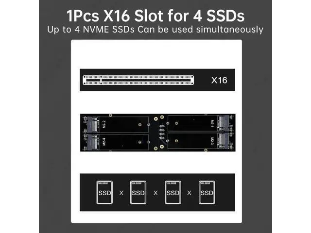 Alt view image 7 of 7 - 4 SSD M.2 X16 PCIe 4.0 X4 Expansion Card with Heatsink, Supports 4 NVMe M.2 2280 up to 256Gbps, Support Bifurcation Raid
