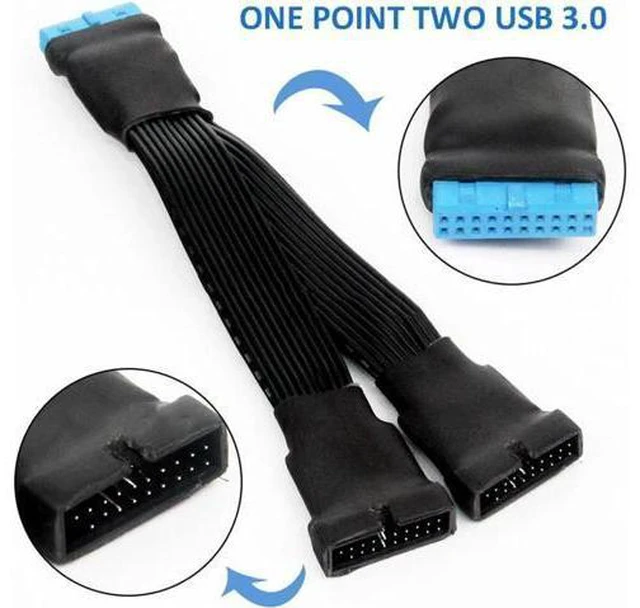 Main image of Aomoproing 12cm 19-pin to USB 3.0 20-pin 1 to 2 Power Splitter Cable 18AWG for Motherboard