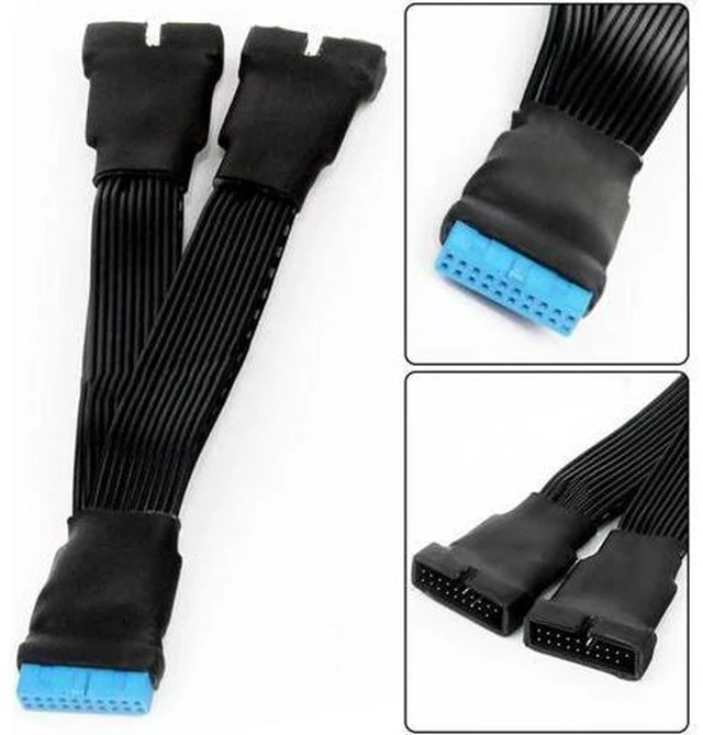 Alt view image 4 of 6 - Aomoproing 12cm 19-pin to USB 3.0 20-pin 1 to 2 Power Splitter Cable 18AWG for Motherboard