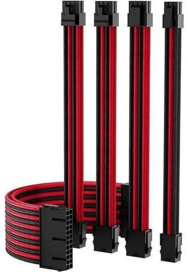 Main image of Aomoproing Power Supply Sleeved Cable, Extension PC Kit, 18AWG 24Pin ATX / 8 (4+4) Pin EPS / 8 (6+2) Pin PCI-E Power Supply PSU Cable with Combs, 30CM Black & Red