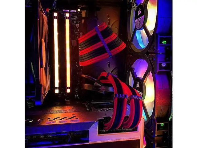 Alt view image 5 of 6 - Aomoproing Power Supply Sleeved Cable, Extension PC Kit, 18AWG 24Pin ATX / 8 (4+4) Pin EPS / 8 (6+2) Pin PCI-E Power Supply PSU Cable with Combs, 30CM Black & Red