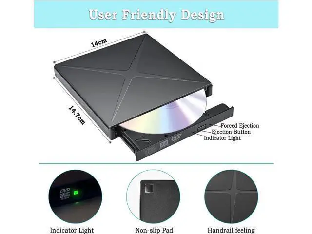 Alt view image 3 of 6 - 5 in 1 External CD/DVD Drive for Laptop, Ultra Slim USB 3.0 Type-C CD DVD +/-RW Burner, Optical Disk Drive Player with 2 USB Ports and TF/SD Reader, for Laptop Mac PC Windows 11/10/8/7 Linux OS
