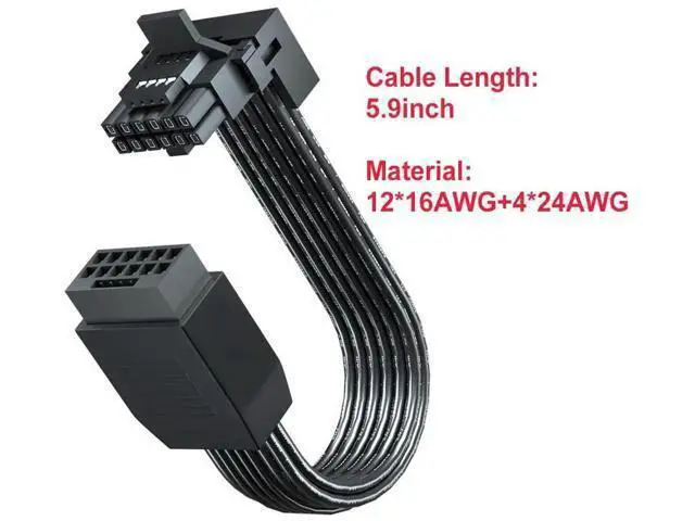 Alt view image 6 of 6 - Aomoproing PCI-e 5.0 12VHPWR 16 Pin Right Angle Adapter Female to Male Extension Cable, 16AWG 600W 12VHPWR 90 Degree Adapter for Graphic Card GPU 12+4pin RTX 3090Ti 4070Ti 4080 4090 (Type B)